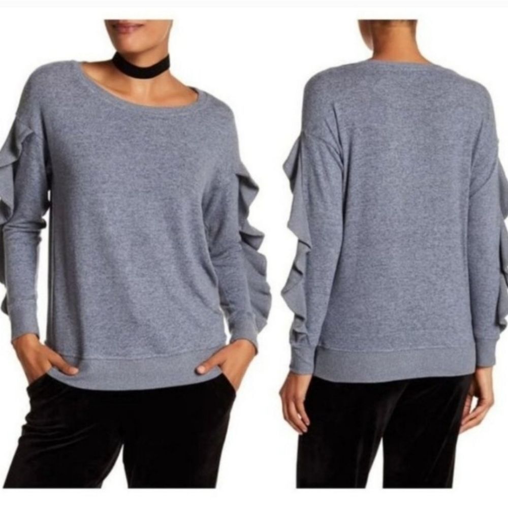 Harlowe & Graham Ruffle Scoop Neck Long Sleeve Lightweight Soft Sweater Top Sz S